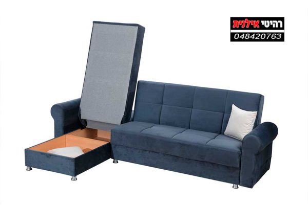 Тканевый угловой диван, раскладывающийся в кровать, модель TINO синего цвета.