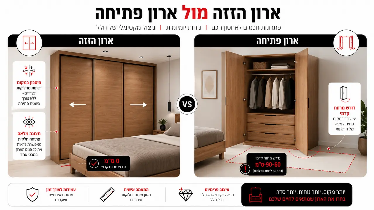 ארון הזזה 3 דלתות מול ארון פתיחה קלאסי - השוואה מעשית