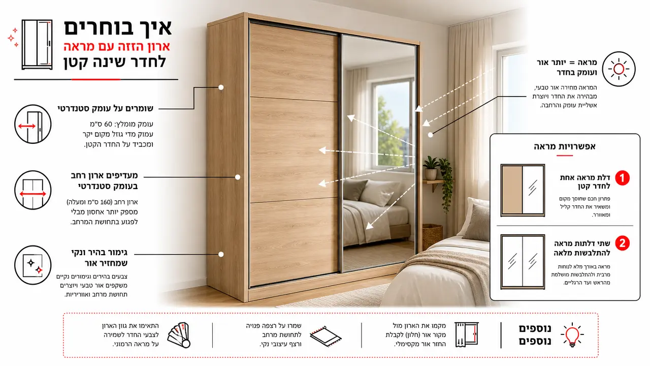 ארון הזזה עם מראה מותאם לחדר שינה קטן