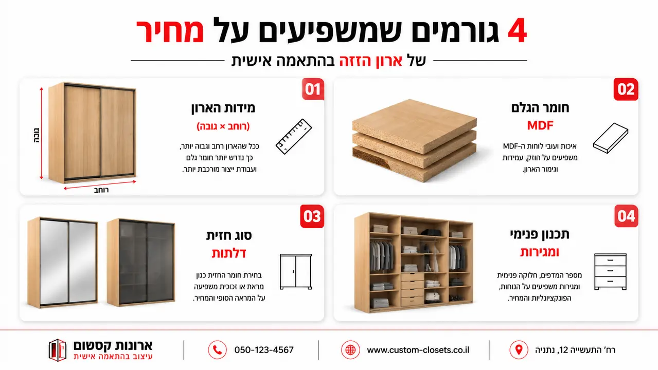 גורמים המשפיעים על מחיר ארון הזזה לפי מידה