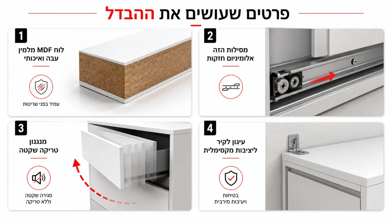 חומרים, פרזול ובטיחות בארון הזזה