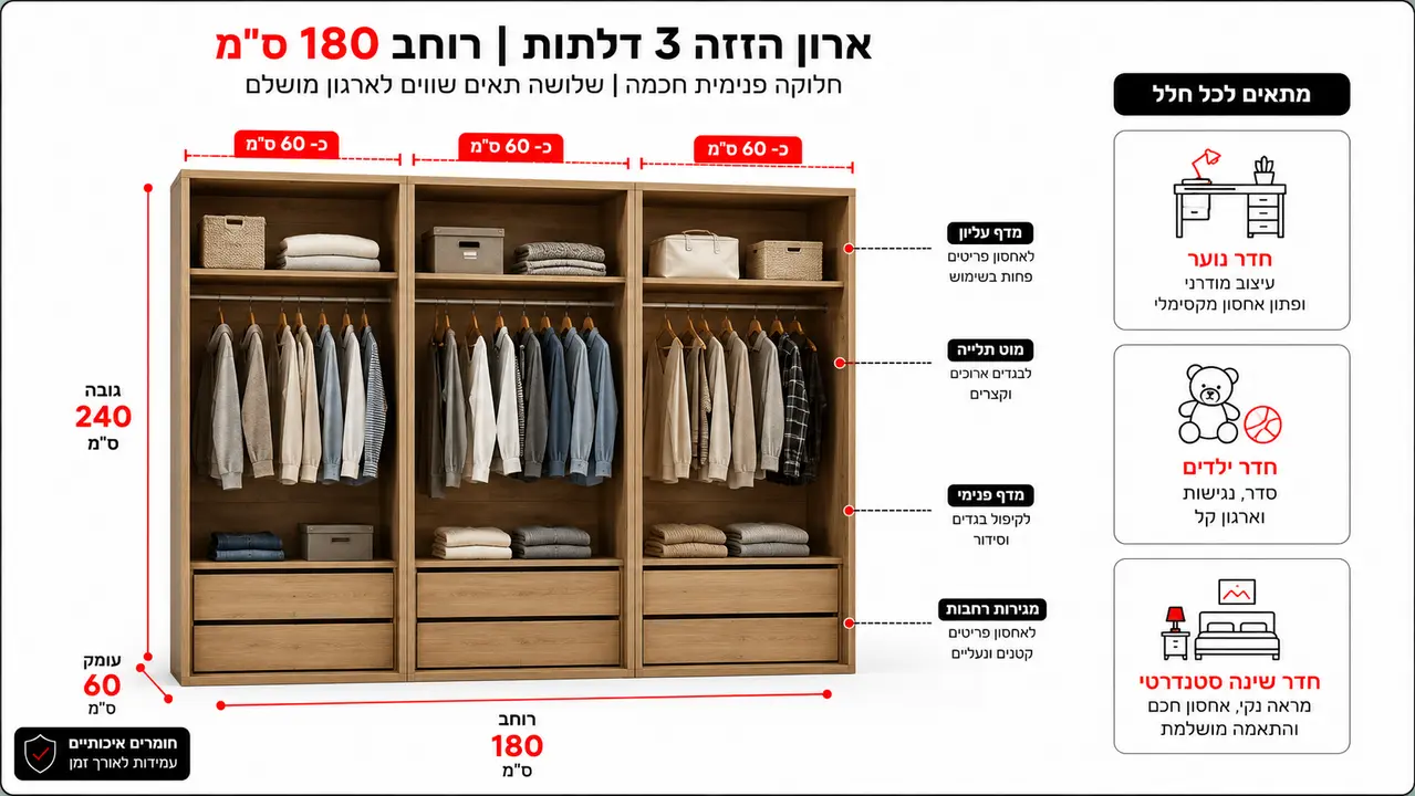 ארון הזזה רוחב 180 ס